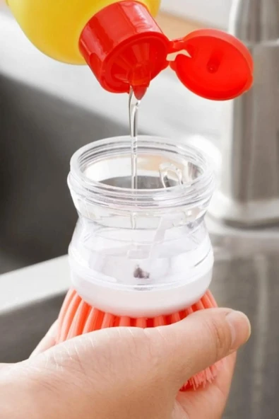 Deterjan Hazneli Kolay Bulaşık Yıkama Lavabo Tezgah Tabak Tencere Tava Temizleme Fırça ve Tencere Ta - Resim 4