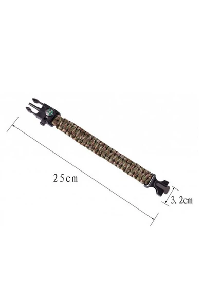 Haki Survıval Kamp Bileklik Düdük Çok Amaçlı - Resim 3