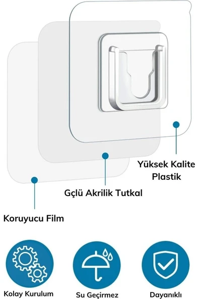 Kızaklı Eşya Sabitleme Askısı 10 Adet Şeffaf Çift Taraflı Yapışkanlı Geçmeli Klips - Resim 3