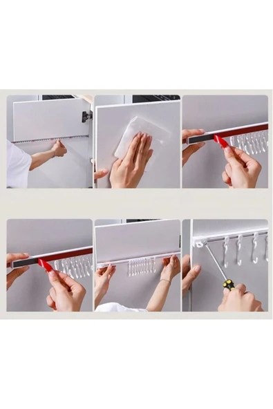 Hareketli 10 Kancalı Kendinden Yapışkanlı Askıı 40Cm New (Eg) - Resim 3