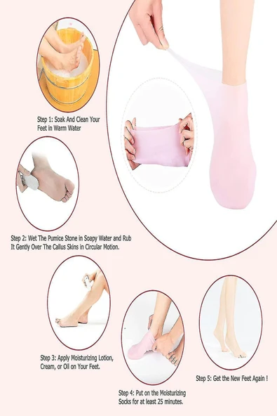 Silikon Ayak Bakım Çorabı Krem Spa Peeling Nemlendirici Çatlak Önleyici Ölü Deri Atıcı Çorap - 5
