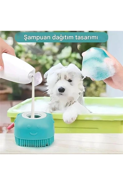 Kanji Silikon Evcil Hayvan Banyo Fırçası – Şampuan Hazneli Masaj Tarağı, Yumuşak Tırtıklı - 4