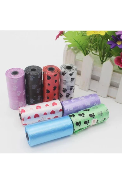 Evcil Hayvanlar Için Pati Desenli Kedi Köpek Kaka Poşeti Torbası | 4 Adet Toplam 60 Adet - Resim 2