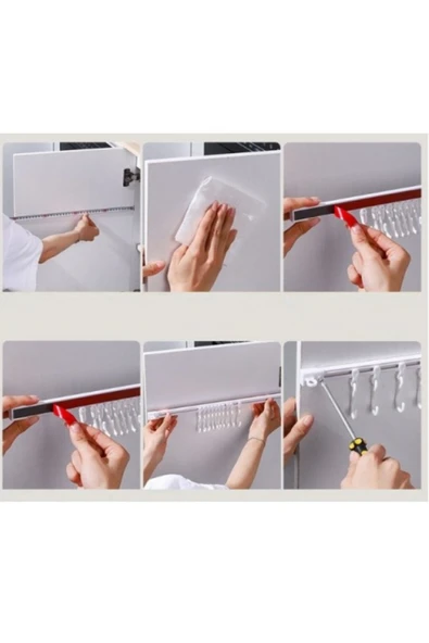 Pratik Hareketli 10 Kancalı Kendinden Yapışkanlı Askı 40cm Çok Amaçlı Kanca Askı - Resim 4
