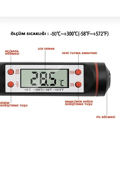 Dijital Gıda Termometresi Yemek Süt Ölçüm Cihazı - 3