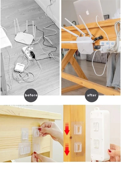 Çift Taraflı Yapışkanlı Geçmeli Klips 10 Adet Eşya Sabitleme Askısı Şeffaf Duvar Kancası - Resim 3