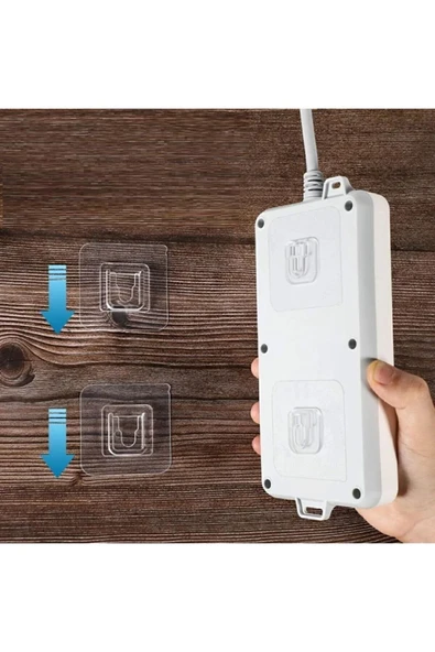 Çift Taraflı Yapışkanlı Geçmeli Klips Eşya Sabitleme Askısı Şeffaf Duvar Kancası 2 Li Set - Resim 2