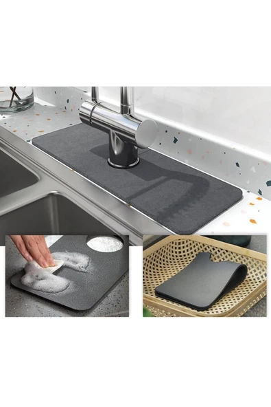 Musluk Lavabo Kenar Mat Su Geçirmez Kaydırmaz Mutfak Su Emici Ped - 3