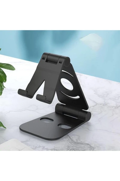 Plastik Masaüstü Katlanabilir Telefon Tablet Standı Katlanır Telefon Tutucu Siyah ürün görseli 1