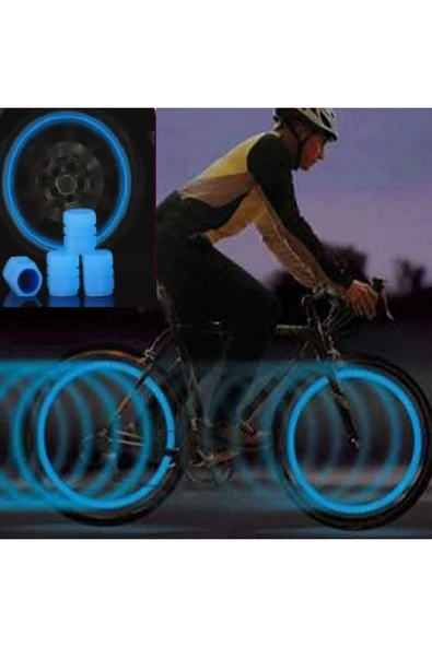 Mavi Renk Sibop Kapağı Fosforlu Floresan Led Pilsiz Araba Motorsiklet Bisiklet Lastik Sibop 2 adet - Resim 4