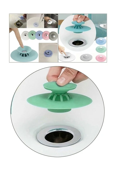 Pratik Süzgeçli Silikon Lavabo Ve Küvet Yuvarlak Lavabo Tıkacı Gider Tıkacı Banyo Evye Kapağı - Resim 6