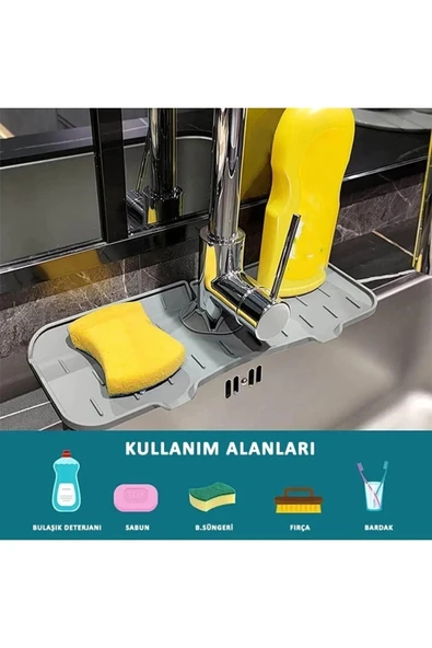 Mutfak Banyo Lavabo Kenarı Silikon Matı Silikon Musluk Su Sıçrama Önleyici - Resim 3
