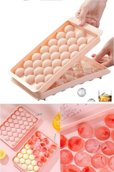 Küre Buz Kalıbı Kapaklı 33 Hazneli Yuvarlak Buz Kalıbı Kokteyl Sunum Buz Kalıbı -2 ADET ürün görseli 1