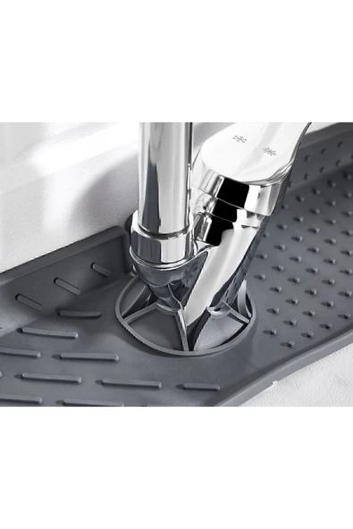 Main Shop Gri Su Tutucu Musluk Matı Mutfak Banyo Koruyucu Musluk Lavabo Bulaşık Süngeri Matı M-154 - Resim 3