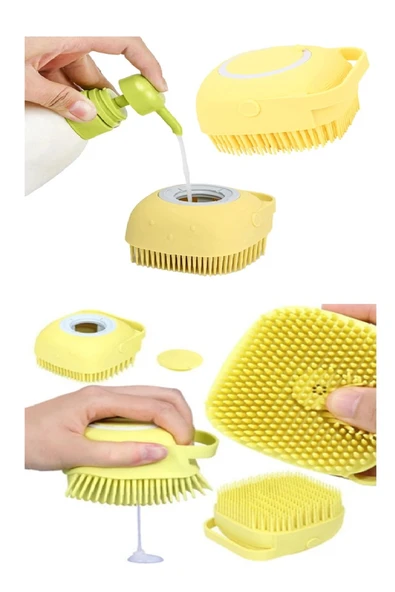 Çok Amaçlı Kese Fırça Şampuan-Deterjan Hazneli Silikon Duş -Pet- Mutfak Fırçası ürün görseli 1