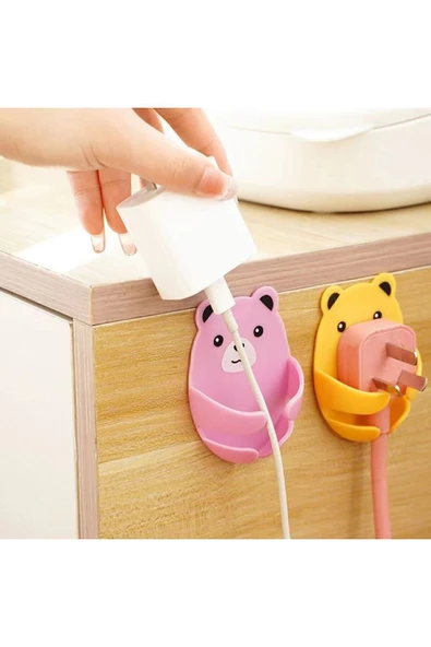 Desenli Fiş Askısı 4 Adet Kendinden Yapışkanlı Ayı Desenli Kablo Tutucu - Resim 4