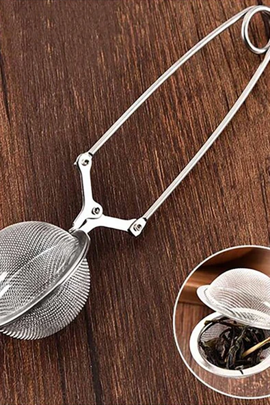 Paslanmaz Çelik Bitki Çayı Çay Süzgeci Maşalı Demleme Aparatı - Resim 4