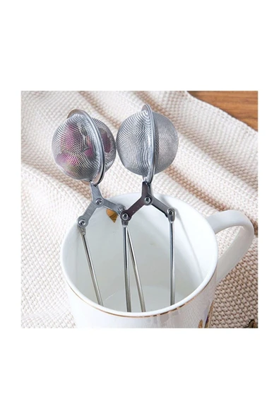 Paslanmaz Çelik Pratik 2'li Bitki Çayı Süzgeci Yeşil Çay Demleme Süzgeci Maşalı Bitki Çayı Süzgeci - Resim 6
