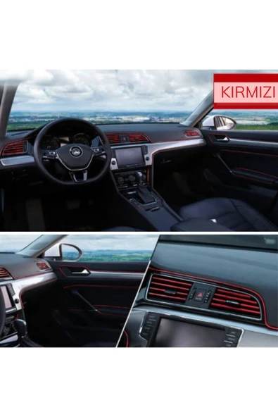 Kırmızı Araba Oto Trim Dekorasyon Şeridi Kauçuk Elastik Kolay Kurulum 5 metre Şerit Bant (44DEX34) - Resim 5