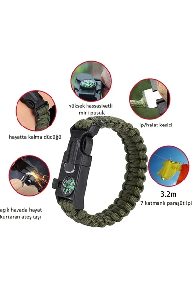 Gaddar bileklik taktikal bileklik magnezyum çubuklu düdüklü unisex bileklik hediyelik - Resim 3