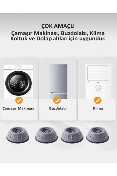 Gürültü Ve Titreşim Engelleyici Kaymaz Kauçuk Çamaşır Bulaşık Makinesi Ayak Pedi Stoper 4 Adet - Resim 3