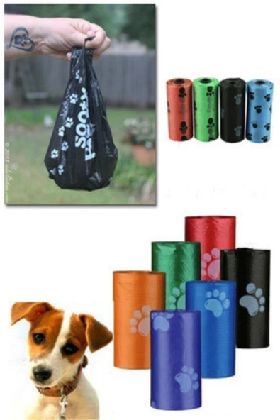 Pati Desenli Kedi Köpek Kaka Poşeti Torbası 4 Adet Toplam 60 Adet 4 Rulo Dışkı Kaka Poşet - Resim 5