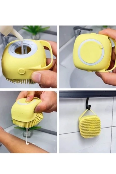 Duş Jeli Ve Şampuan Hazneli Silikon Fırça Kese Masaj Fonksiyonlu Vücut Temizleme Banyo Lifi - 4