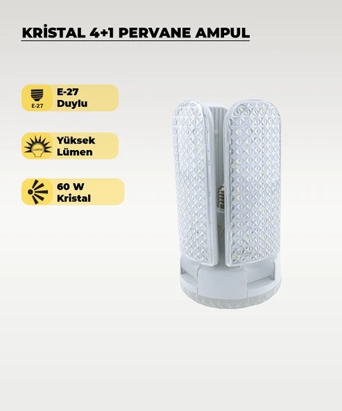 60W Kristal Pervane 4+1 Kanatlı Ampul 6500K Beyaz Işık ürün görseli