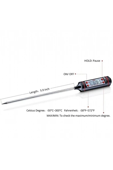 Dijital Lcd Gıda Yemek Yem Mama Süt Termometresi Batırmalı Mutfak Termometresi Sıcaklık Ölçer - 5