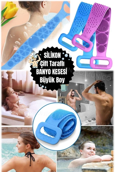 Silikon Banyo Fırçası ve Sırt Kesesi 70 cm Çift Taraflı Masaj ve Peeling Etkili Silikon Sırt Kesesi - Resim 2
