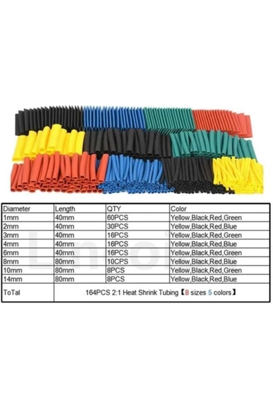 ekn 164 Parça Renkli Isıyla Daralan Makaron Seti Shrink Boru Kablo Koruyucu Kablo Tamir Kiti nci m ürün görseli 1