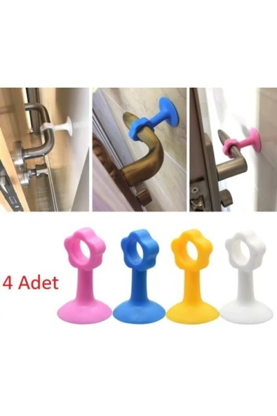 Renkli Vantuzlu Geçmeli Kapı Kolu Stoper 4lü Set ürün görseli 1