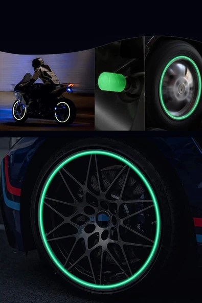 Motor Sibop Kapağı Seti 12 Adet Yeşil Renkli Jant ışığı Sibob Fosforlu Gece Parlayan - Resim 3