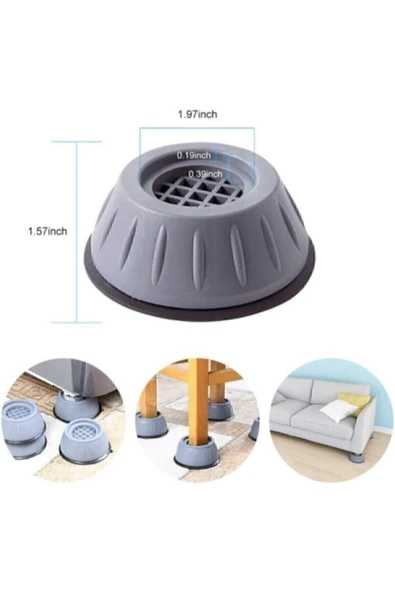 Gri Çamaşır Makinesi Titreşim Engelleyici Stoper 4 Lü Set - 5