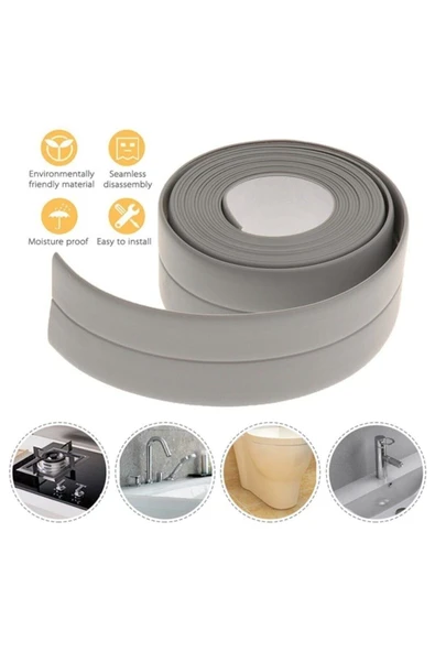 Gri Duş Pvc Lavabo Küvet Tezgah Kenar Banyo Mutfak Pencere 3,2 Mt Su Sızdırmaz Geçirmez Yalıtım Bant - Resim 3