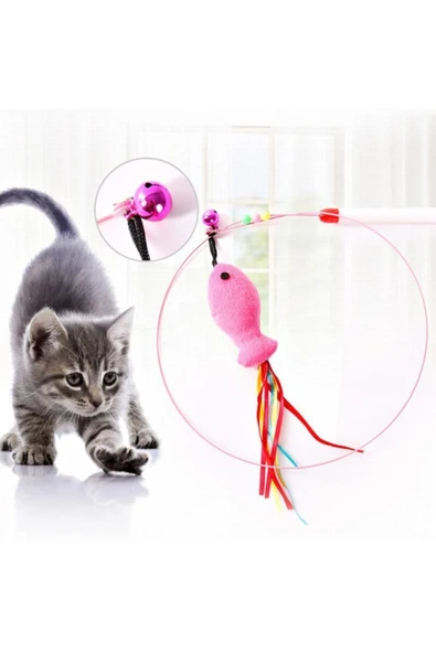 Kedi Oyun Oltası 90 Cm Balık Yakalama Sesli Çıngıraklı Oyuncağı ürün görseli 1
