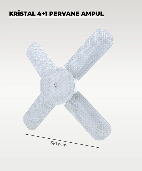 60W Kristal Pervane 4+1 Kanatlı Ampul 6500K Beyaz Işık - Resim 2