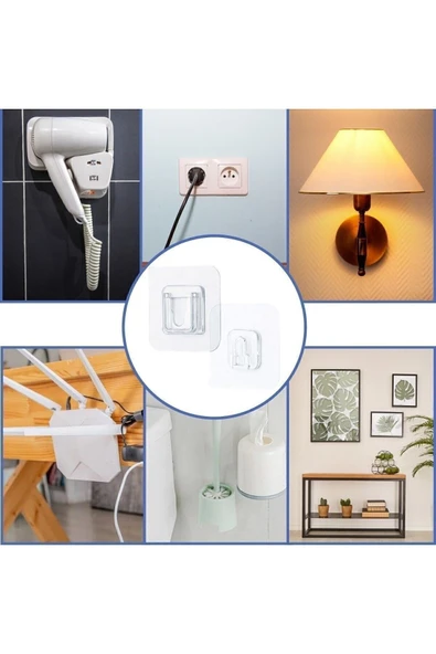 Kızaklı Eşya Sabitleme Askısı 10 Adet Şeffaf Çift Taraflı Yapışkanlı Geçmeli Klips - Resim 4