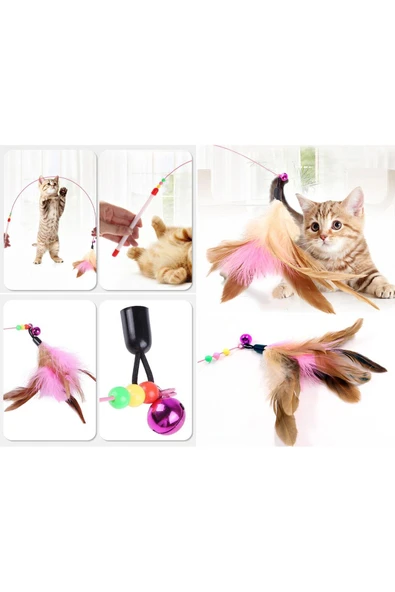 Kedi Oyun Yavru Kedi Oyun Oltası Eğlenceli Yavru Kedi Oyuncak Tüy Çubuk 1 adet - Resim 3