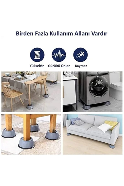 Gri Çamaşır Makinesi Titreşim Engelleyici Stoper 4 Lü Set - Resim 5