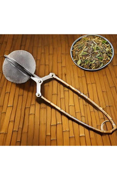 Paslanmaz Çelik Bitki Çayı Süzgeci Yeşil Çay Demleme Süzgeci - Maşalı Bitki Çayı Süzgeç - Resim 4