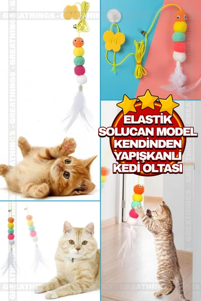 Elastik Solucan Model Kendinden Yapışkanlı Çanlı Kedi Oyuncağı Kedi Oltası ürün görseli 1