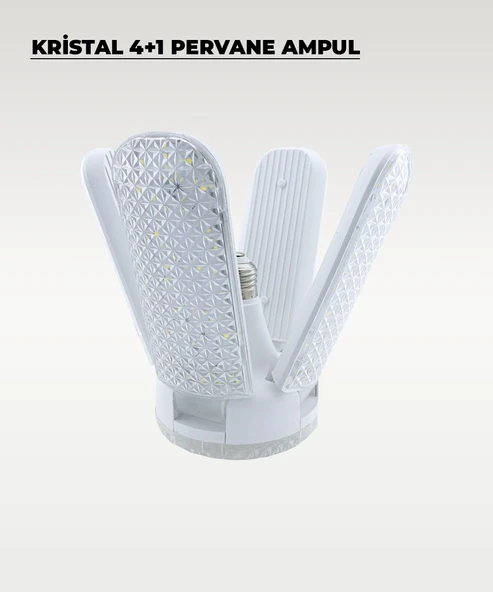 60W Kristal Pervane 4+1 Kanatlı Ampul 6500K Beyaz Işık - Resim 3