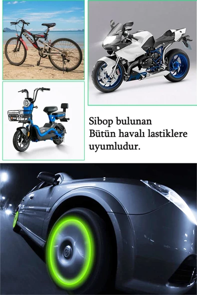 Motor Sibop Kapağı Seti 12 Adet Yeşil Renkli Jant ışığı Sibob Fosforlu Gece Parlayan - Resim 6