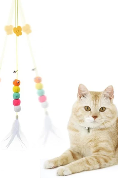 Elastik Solucan Model Kendinden Yapışkanlı Çanlı Kedi Oyuncağı Kedi Oltası - Resim 5