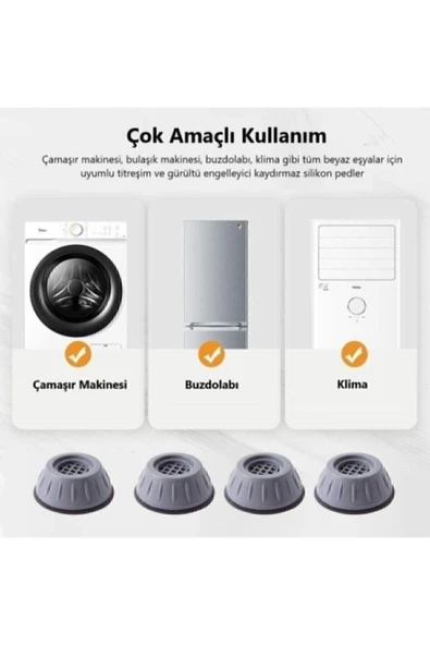 Gri Çamaşır Makinesi Titreşim Engelleyici Stoper 4 Lü Set - 2
