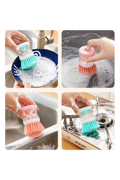 Pratik Sıvı Deterjan Hazneli Bulaşık Fırçası | Hazneli Mutfak Banyo Lavabo Yıkama Fırçası - Resim 2