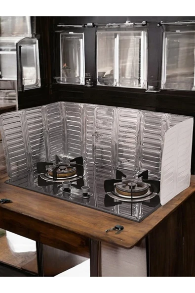 Ocak Çevresi Yağ Sıçrama Koruyucu, Ocak Koruyucu, Kamp Rüzgar Kesici, Alüminyum folyo Paravan - Resim 2