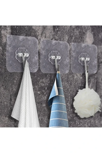 Kendinden Yapışkanlı Şeffaf Askı Metal Kanca Askılık 6 Adet - Resim 2