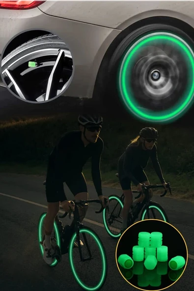 Oto Sibop Kapağı Seti Yeşil Işıklı Fosforlu Gece Parlayan Jant Işığı 4 Adet - Resim 2